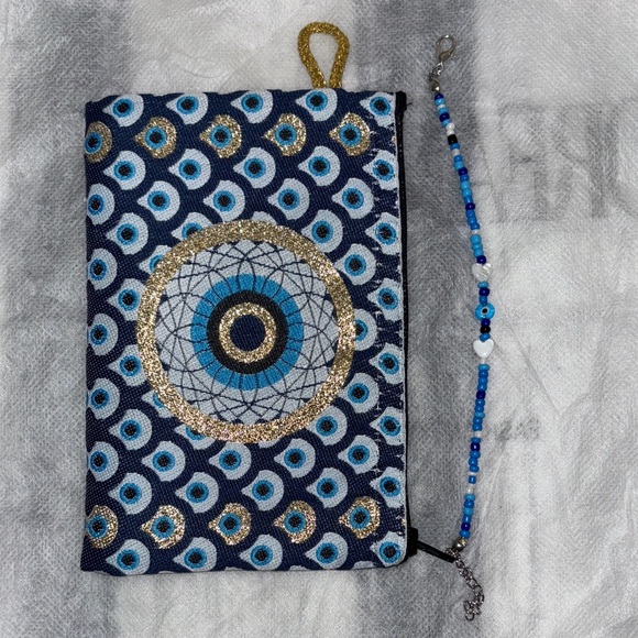 Handbags - Blue and Gold Patterned Women's Bag